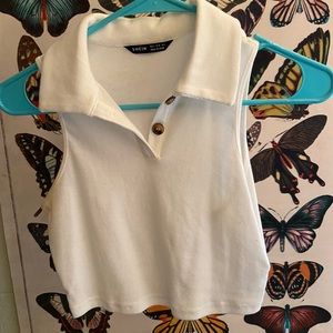 Shein White Collared Crop